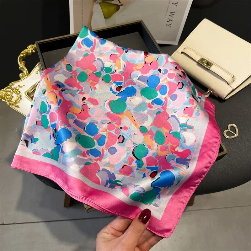 

Luxury Fashion Print 70*70cm Square Scarf Women Soft Satin Hairband Neckerchief Tie Female Headband Foulard Bag Ribbon