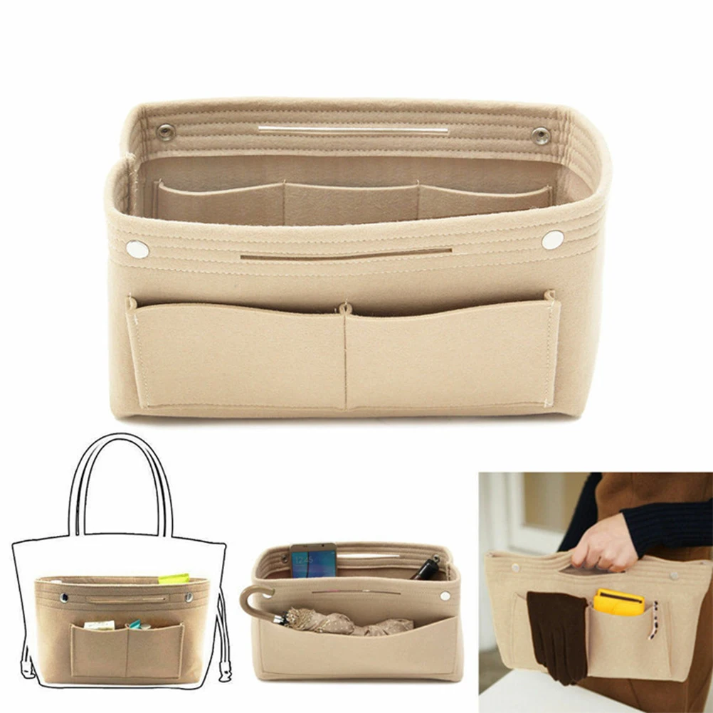 

1pc Felt Storage Bag Large Capacity Organizer For Handbags Insert Pouch Keys Toiletries Storage Size L (Beige)
