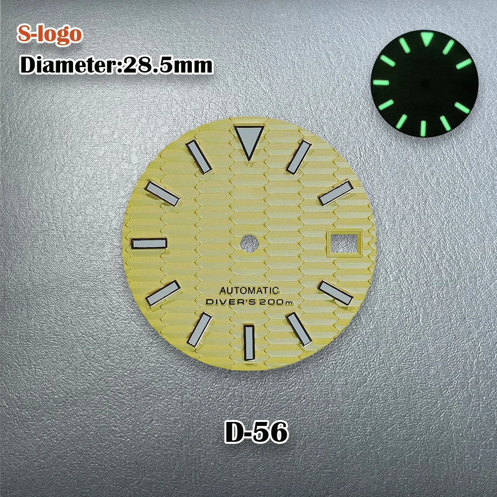 New 28.5mm NH35 Dial S Logo Wave Pattern Dial Fit NH35/NH36 Movement Green Luminous 3/3.8/4.2 O\'clock SKX007 Mod Accessories