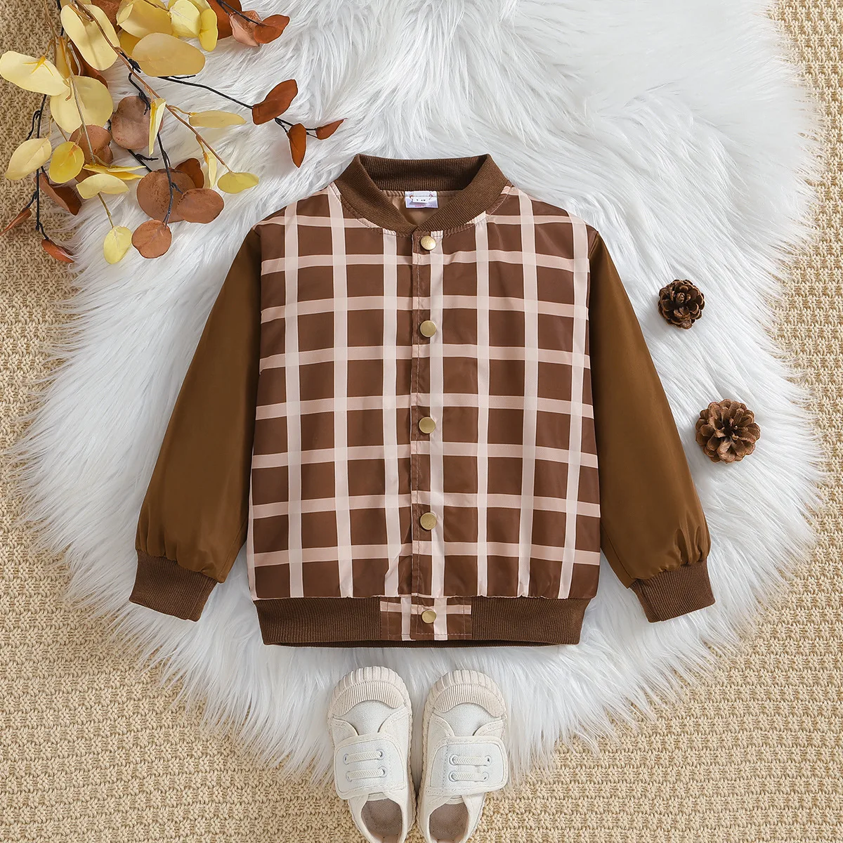 

Boys brown thin coats outfit children's clothing handsome and fashion kids's baby boy autumn clothing plaid tops jacket