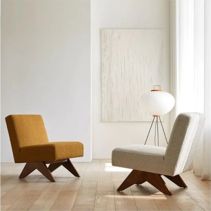 Wuli-Silla de ocio Retro Para una sola persona, sofá de tela de diseño artístico, de madera maciza, con respaldo de viento silencioso, para sala de