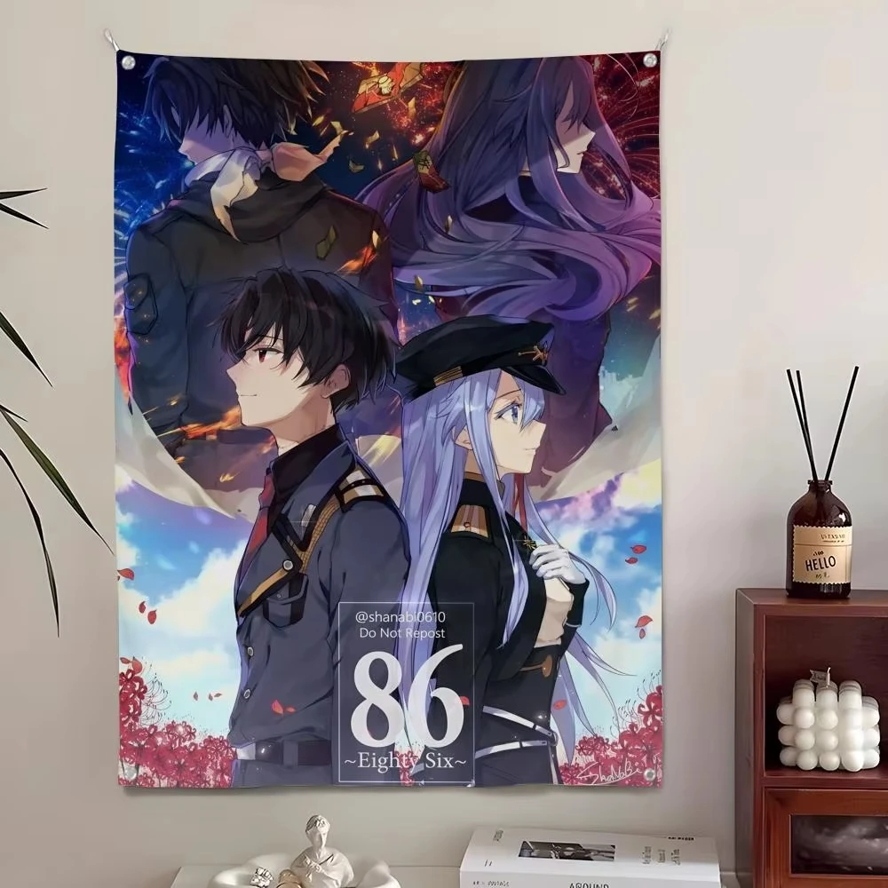 86 -Eighty Six- Anime Wall Tapestry, Shin & Vladilena Military Uniform Art with Spider Lily & Fireworks, Wall Hanging for Fans