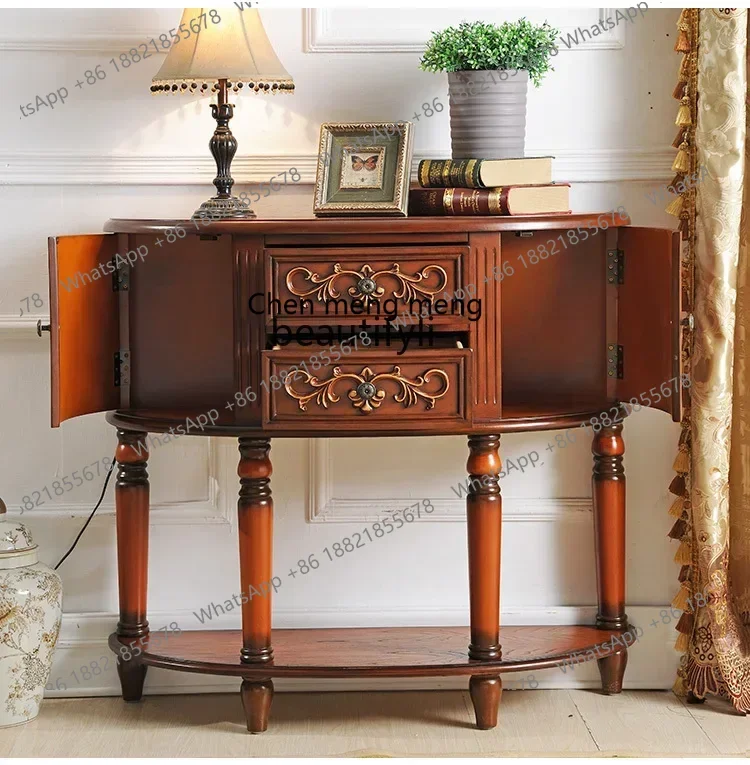 C85 American Semicircle Console Tables Hallway Corridor Wall Solid Wood Console Vintage Painted