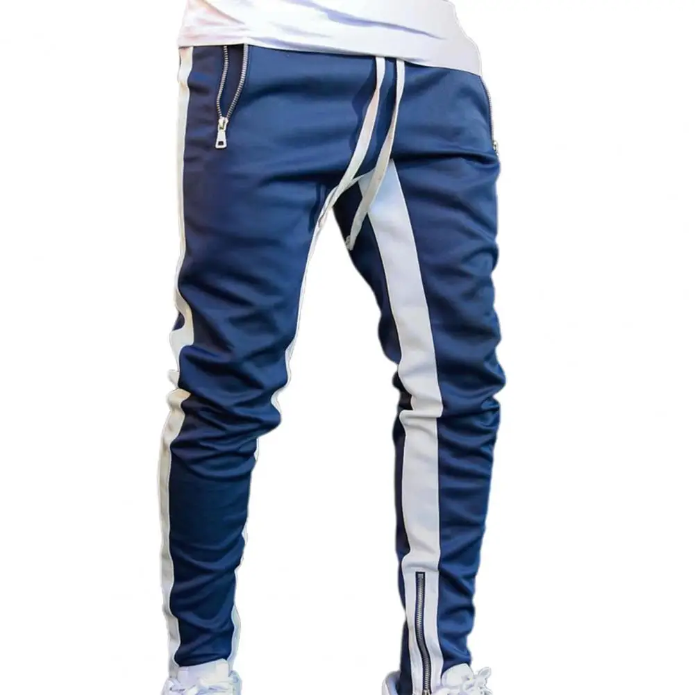 Men\'s Sports Joggers Pants Zipper Patchwork Casual Stitching Pants Fitness Bottoms Skinny Sweatpants Gyms Male Track Pants M-3XL