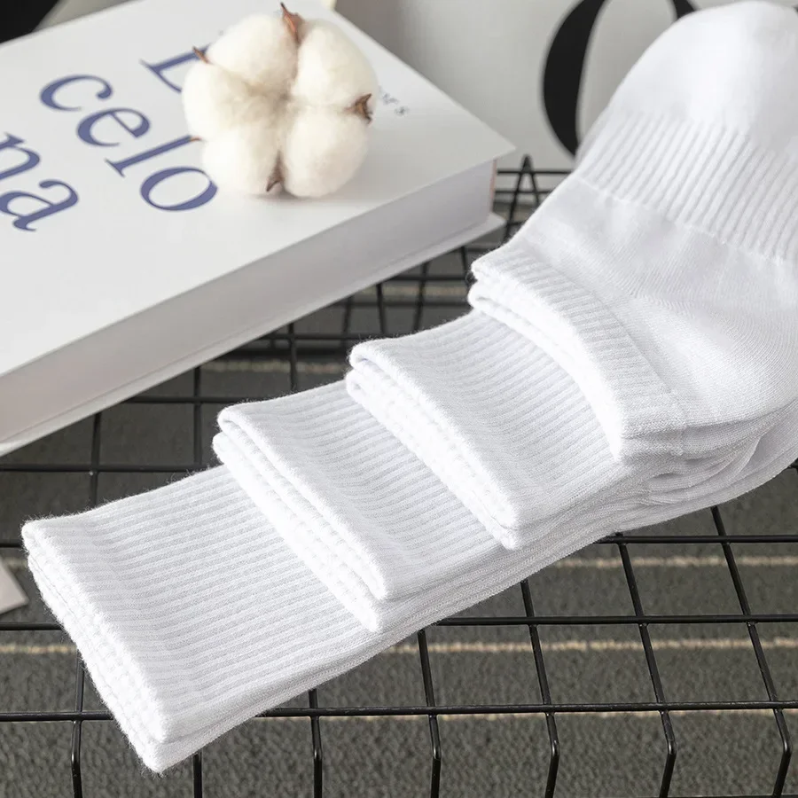 5PCS White Socks Men Woman Plush and Thickened Pure Cotton Antibacterial Sweat-absorbing and Deodorant Sports Socks Wholesale