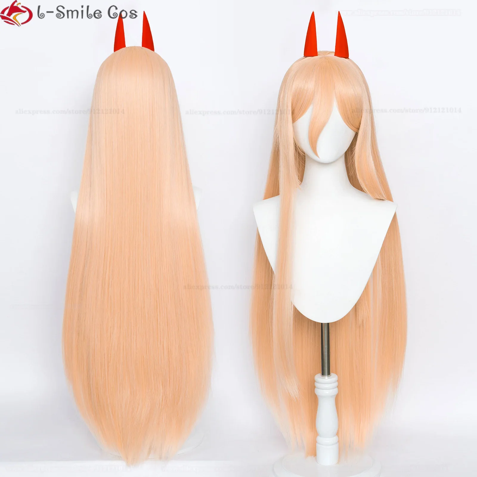 Perruque Cosplay Anime Power Wig, Cheveux Longs Type 2, Orange, Rose, Degré de Chaleur, Accessoires Makima Power, Dents de Cornes, Bonnet, En Stock