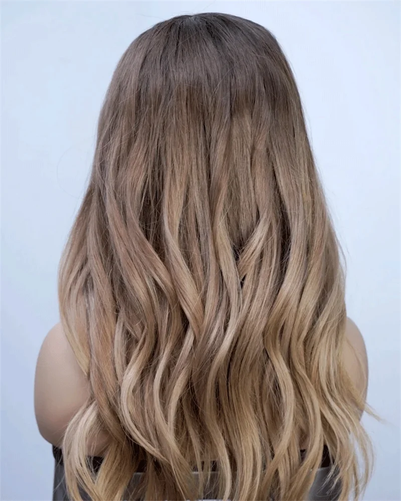 Коричневый блондин-русый парик с полосками Длинный волнистый парик блондинки Синтетический парик с темными корнями Высокое качество для женщин Парик фронта шнурка для повседневного использования Косплей