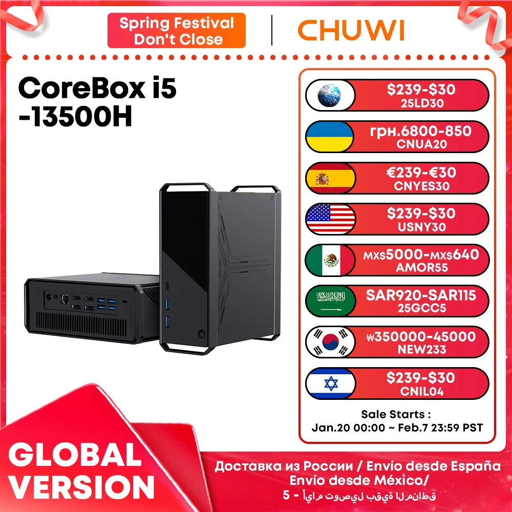 CHUWI CoreBox 5th 16GB LPDDR5 512GB SSD Core i5-13500H Gaming PC Intel UHD กราฟิก 8K ถอดรหัส WIFI 6 Windows 11 คอมพิวเตอร์ PC