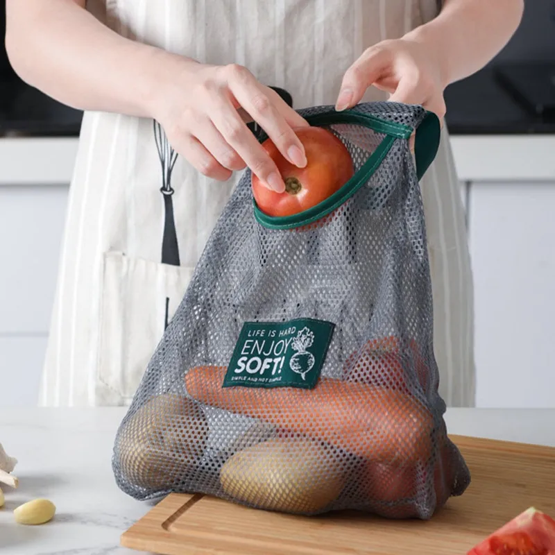 Borsa a rete per riporre frutta e verdura da cucina Borsa per riporre articoli vari a parete Organizzare il supporto da appendere traspirante portatile