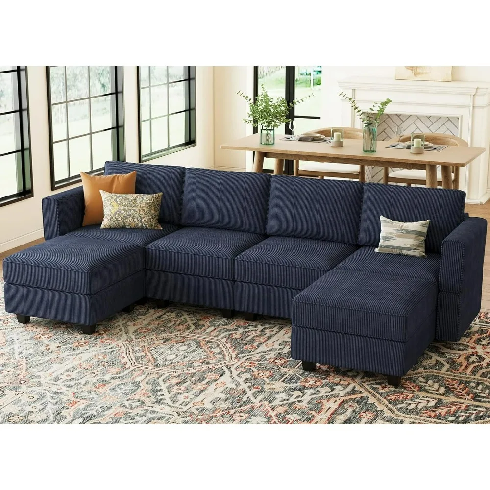 

Modular Sectional Sofa, Corduroy Convertible Modular U Shaped Sectional Couch with Storage Ottoman Seats for Living Room, Sofas