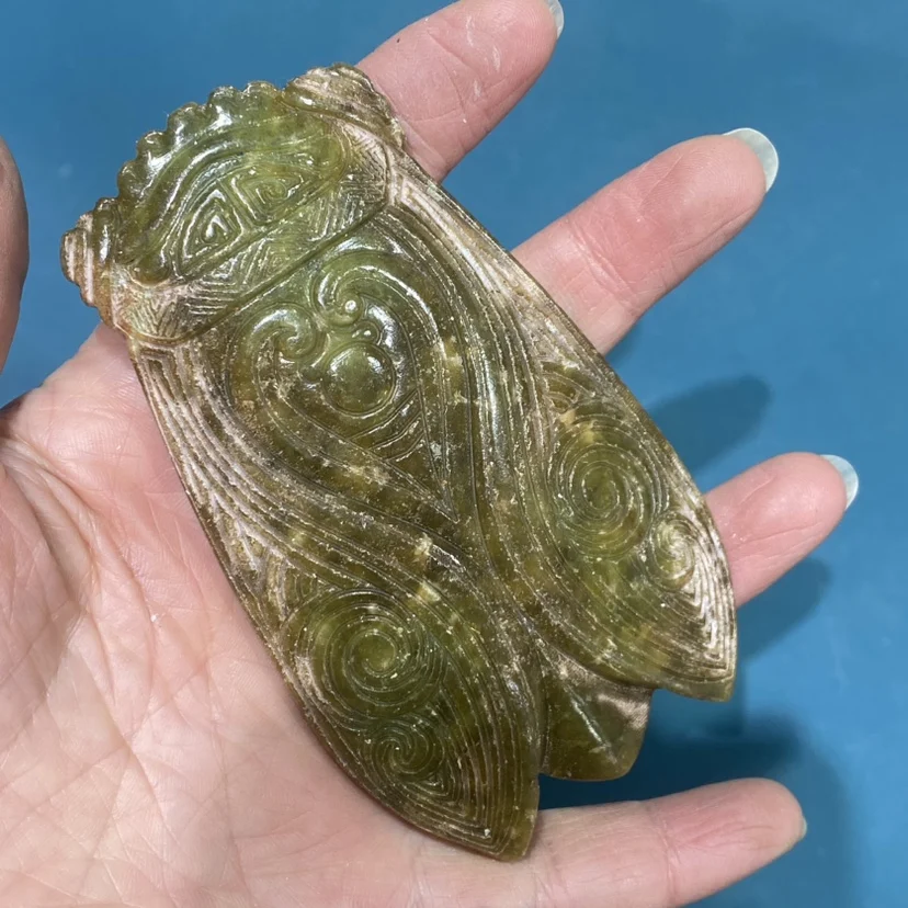 Chinese Xiuyu Old Jade Cicada Carving, Handcrafted Jade Handpiece Collectible Ornament Exquisite Handicraft