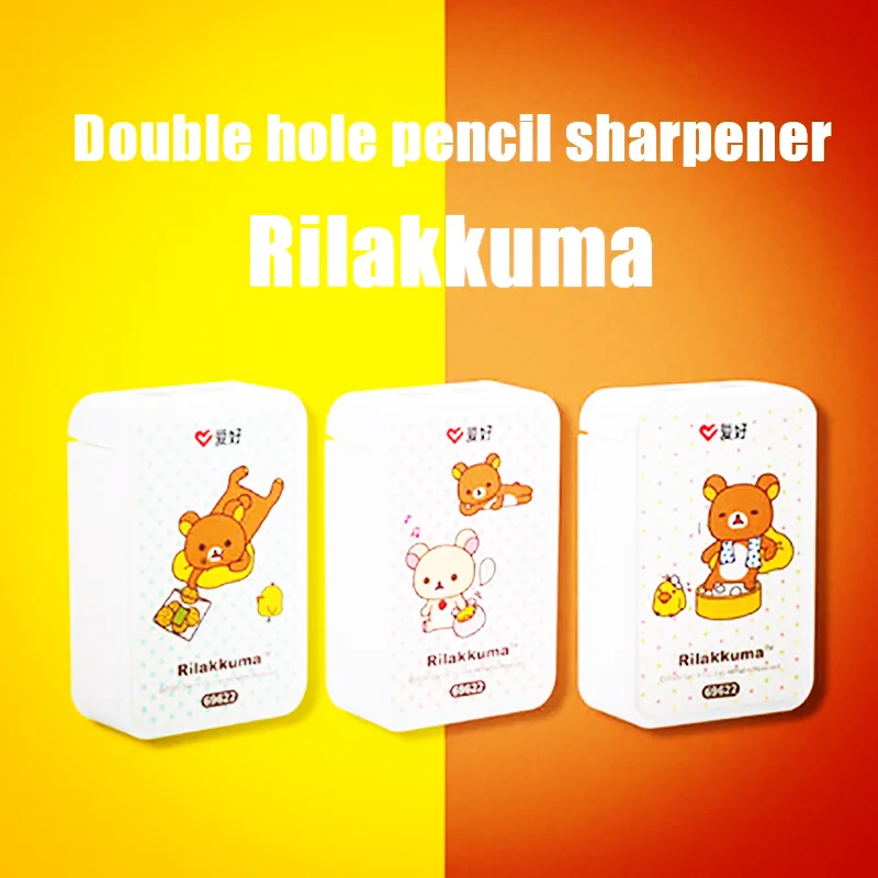 3Pcs AIHAO 69622 Rilakkuma Cartoon Durable Double Hole Pencil Sharpener Multifunctional For Pimary School Students