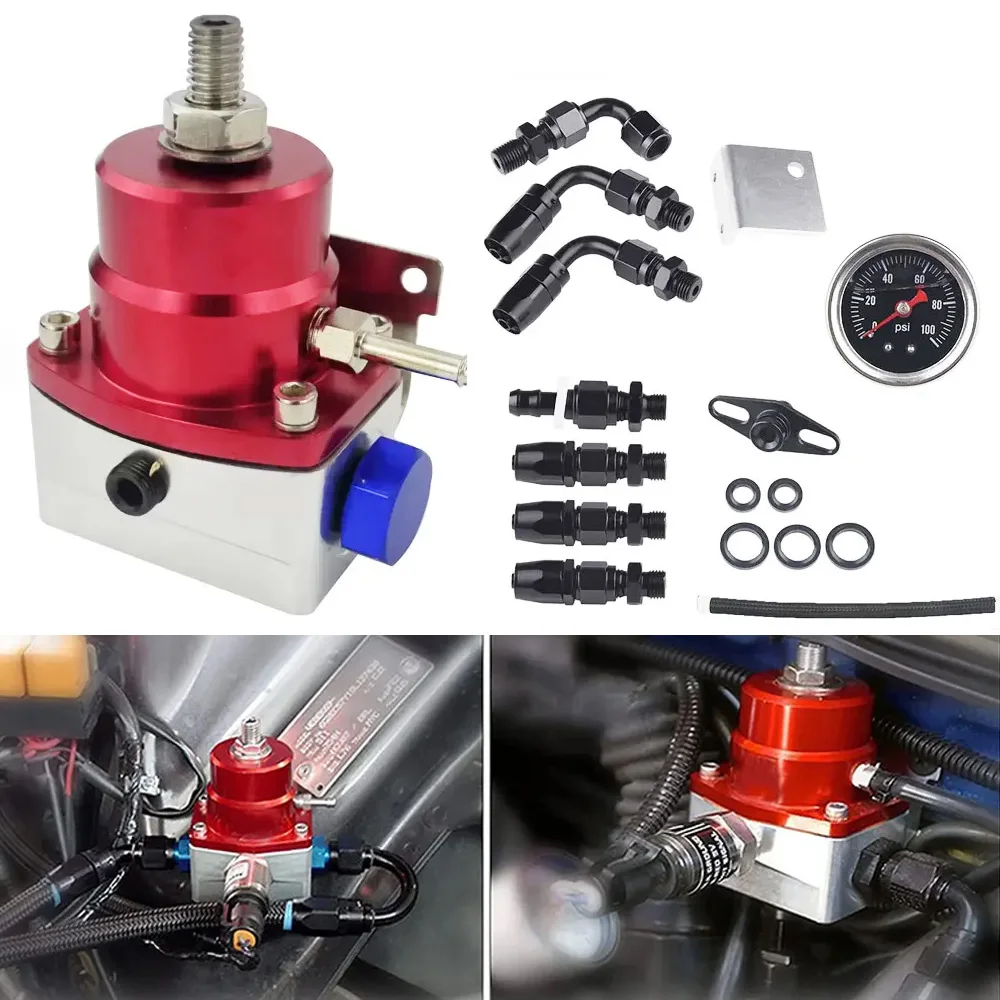 

Adjustable Fuel Pressure Regulator 100psi Oil Gauge AN 6 Fitting End AN6 Oil Hose Fitting Universal Fuel Pressure Regulator Kit