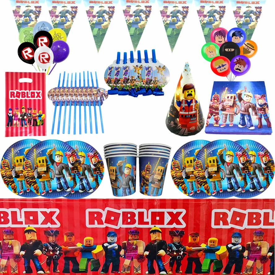 Roblox Party Supplies Balloons Paper Cup Plate Disposable Tableware Set Kids Roblox Birthday Party Decoration Roblox Game Party