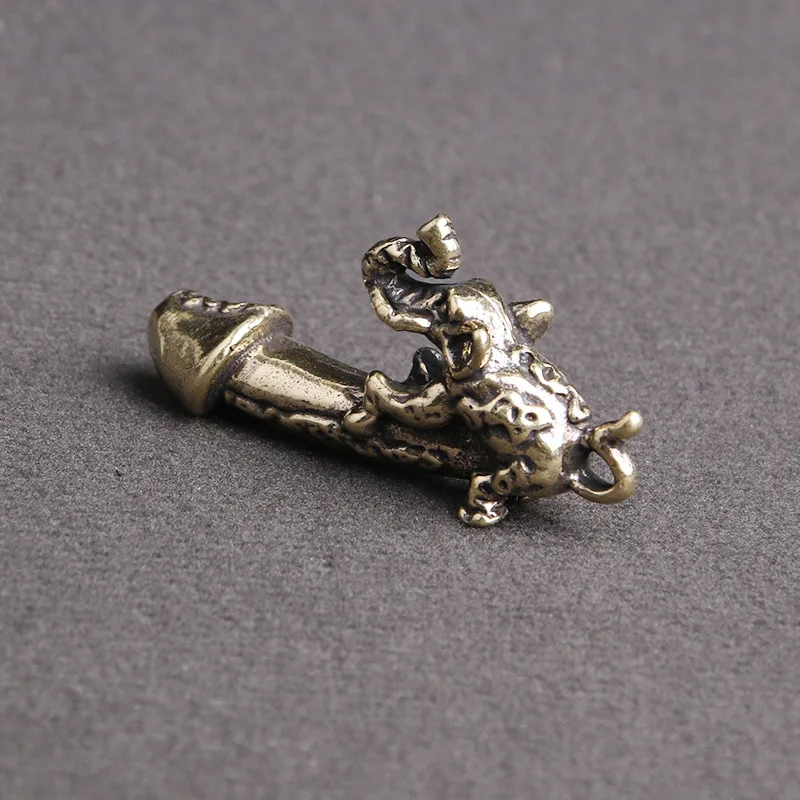 Solid Brass Elephant Key Chain Pendants Copper Male Genitals Penis Keyrings Pendant Sexy Dick Key Chains Reproduction Worship