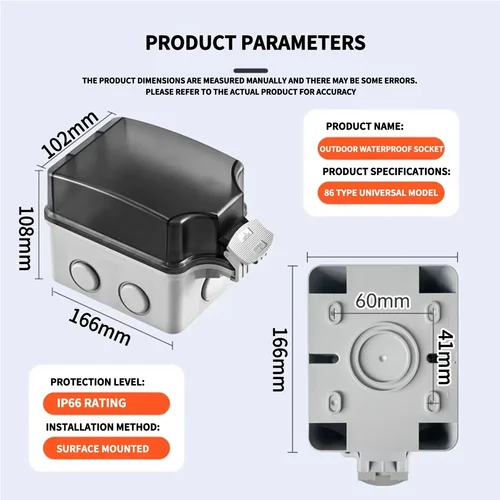 Imagen 2 del producto ​ ​ Caja de distribución de energía ABS resistente al agua IP66 |   Panel de interruptores montado en superficie tipo 86 para exteriores con cubierta para lluvia ​