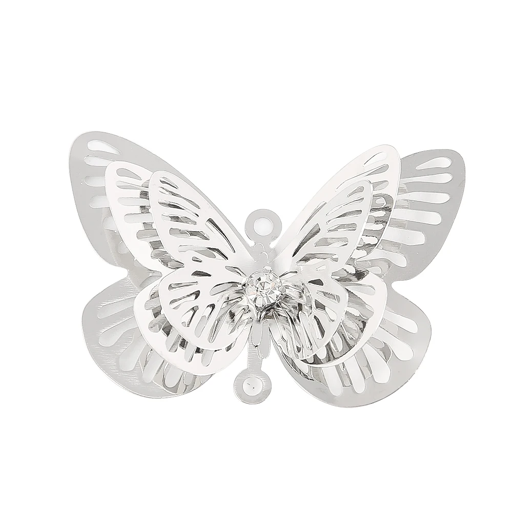 2pcs Stainless Steel 3D Butterfly Wind Chimes Hanging Decor DIY Suncatcher Making Parts Pendant Rhinestone Bead Charms Connector