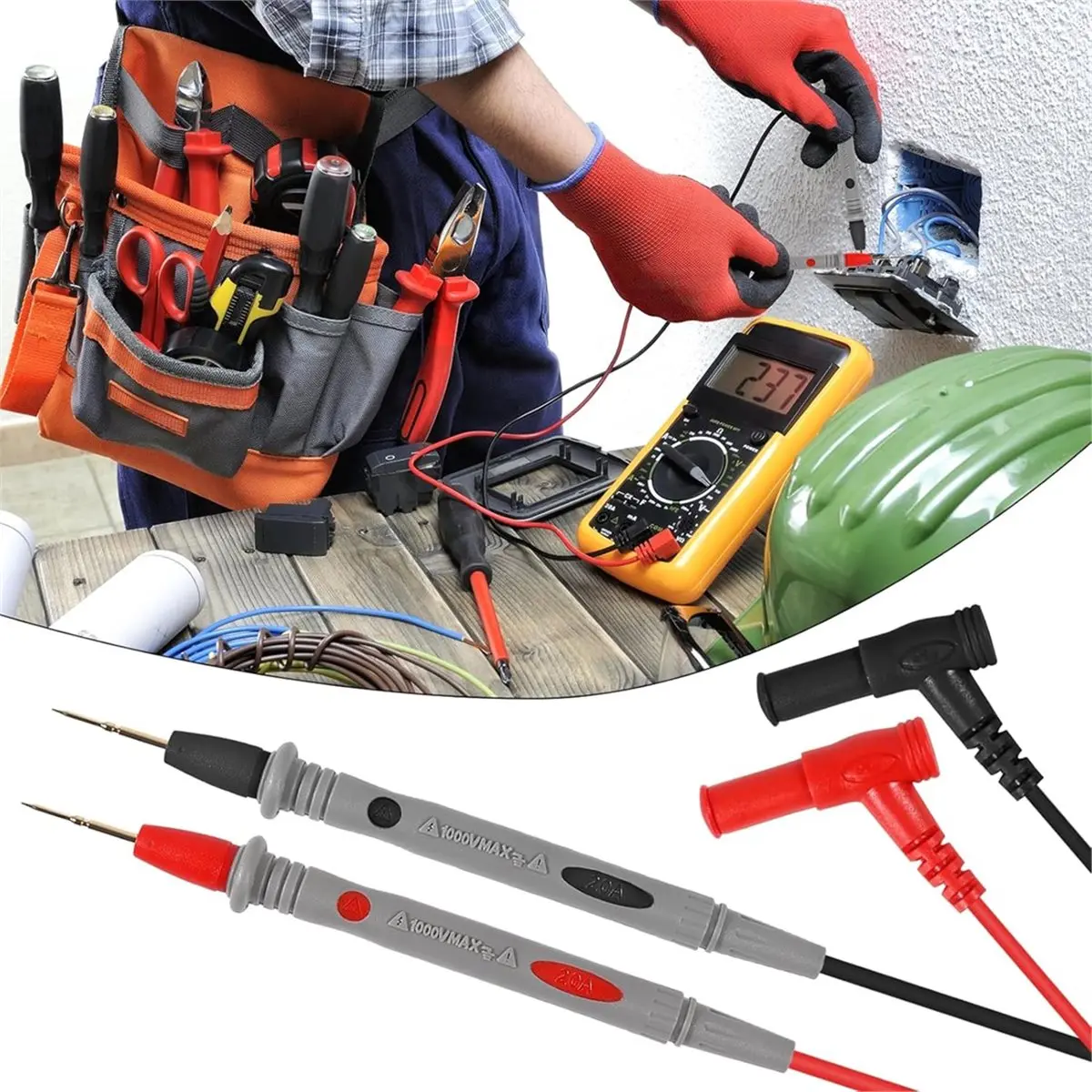 Multi-use Gear 1000V 20A Multimeter Test Leads Probes with Digital Multimeter Probes Electrical Test Probes Clip