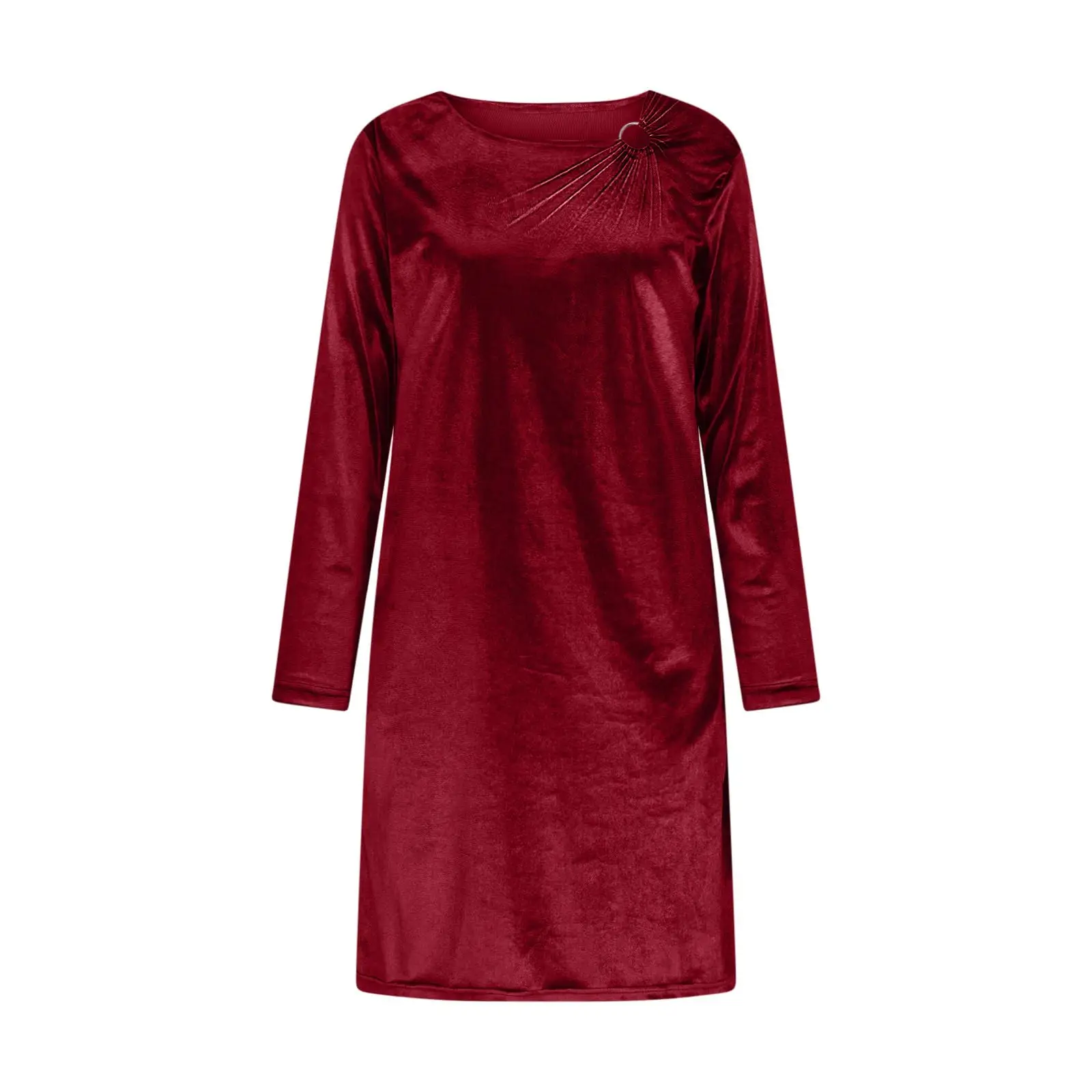 خريف شتاء الصلبة مطوي فساتين المخملية الناعمة امرأة موضة يتأرجح طوق فستان حفلة طويلة خمر كم طويل البلوفرات فستان #5