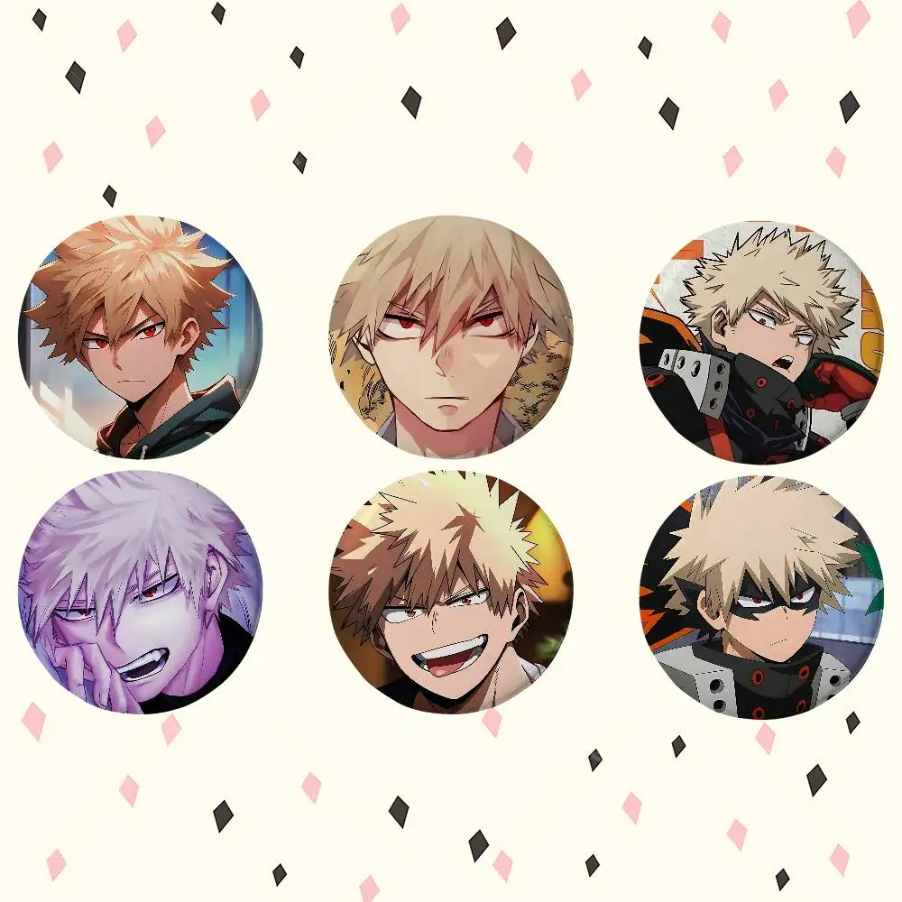 Anime Bakugou Katsuki Premium Tinplate Round Lapel Pins: Cute Badge Brooches For Shoulder Bag Accessories, Souvenir Gifts