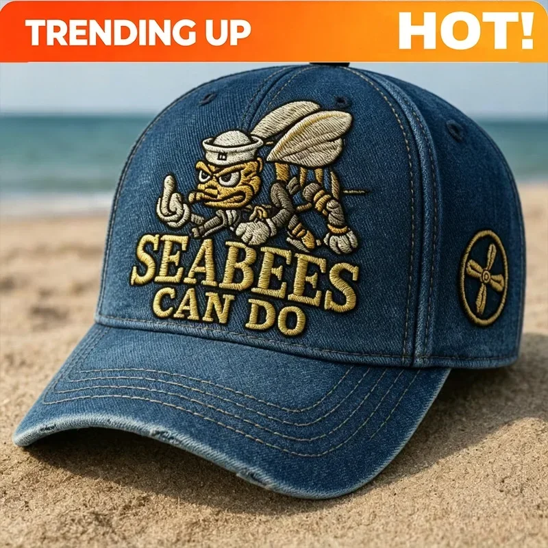 Customization Hats Vintage Seabees Can Do Adjustable Baseball Cap Collectible Inspired Headwear For Casual Use