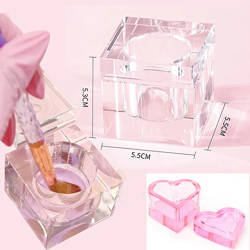 Plato de cristal para uñas, 1 piezas, Color rosa, acrílico, polvo líquido, taza con tapa, tazón de almacenamiento de vidrio, herramientas de arte de uñas