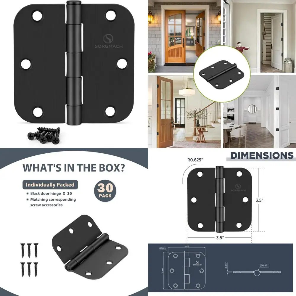 

Матовые черные 3,5-дюймовые внутренние дверные петли с круглыми углами радиуса действия 5/8, железные петли 3,5x3,5 дюйма для надежной и долговечной установки