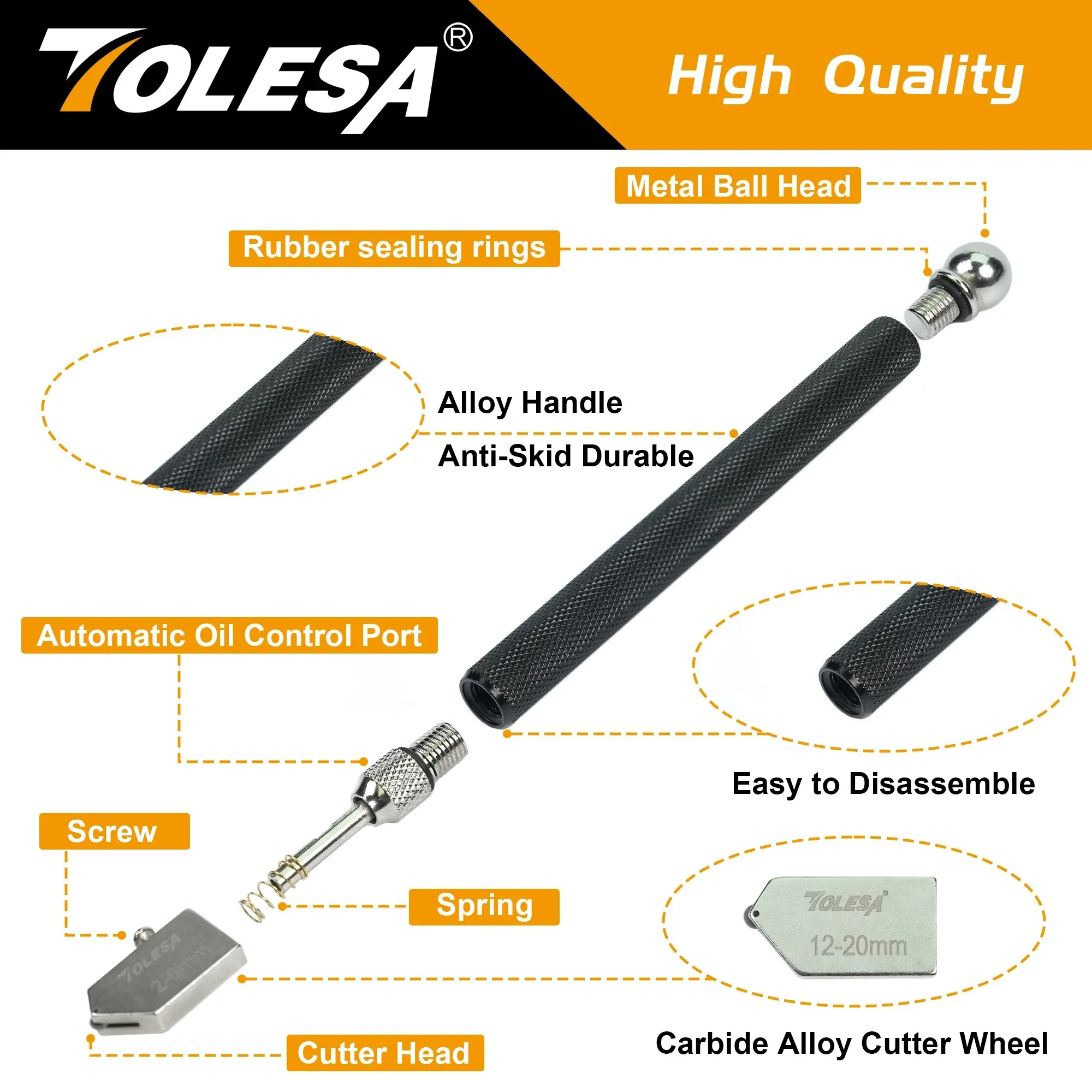 TOLESA Glass Cutter 2mm-20mm Kits Glass Cutting Tool with Aotomatic Oil Feed and Box Glass Cutter for Mirrors Tiles Mosaic