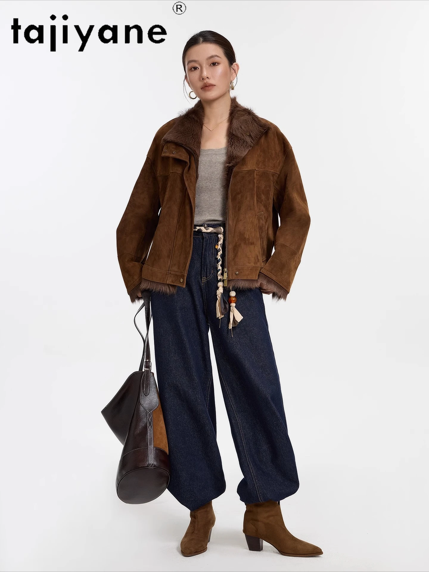 TAJIYANE Natural Tuscany Wool Sheepskin Double Faced Fur Coat Woman Luxury Real Fur Jackets 2025 Winter Women Clothes ropa mujer