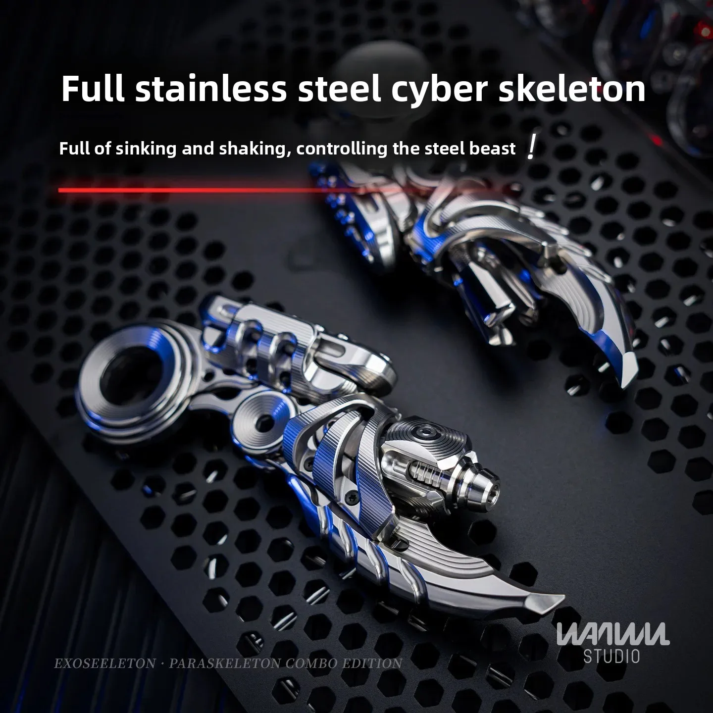

Steel Skeleton Fidget Slider – 2-in-1 Metal Push Card & Gyro Spinner, Haptic Click ADHD Desk Toy, Anxiety Relief EDC Gift