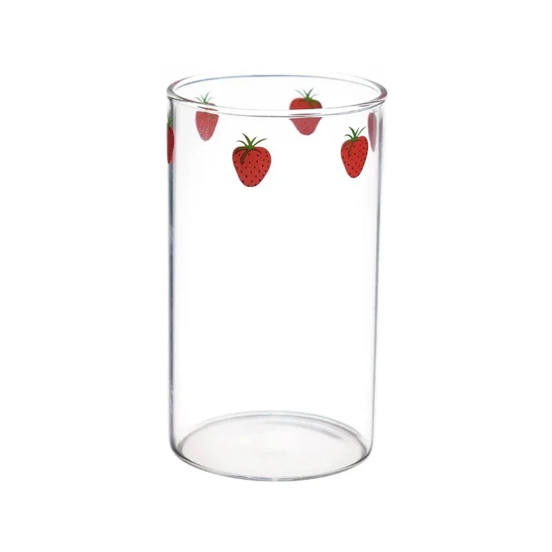 Cute Strawberries Glass Cup with Straw 300ml 10oz Thick Glass Tumbler With Strawberry Prints Heat Resistant Gift for BBF 1 PC