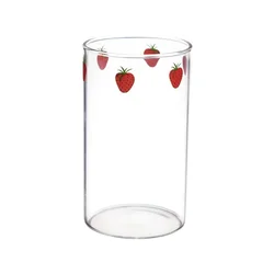 Cute Strawberries Glass Cup with Straw 300ml  10oz Thick Glass Tumbler With Strawberry Prints Heat Resistant Gift for BBF 1 PC