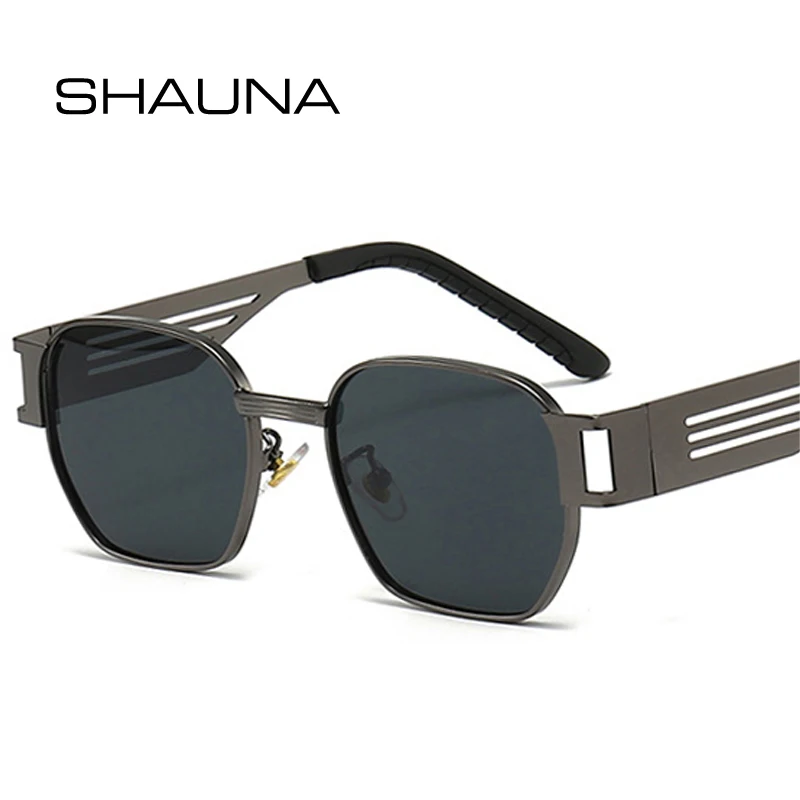 SHAUNA New Square Men Punk Metal Sunglasses Retro Shades UV400 Women Hollow Wide Legs Sun Glasses