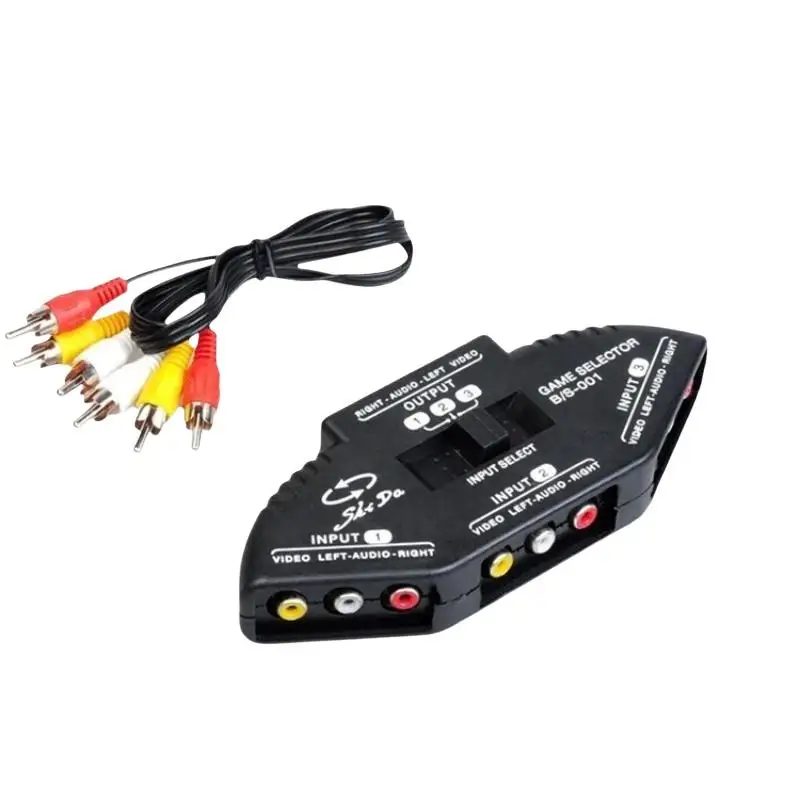 3 In 1 Out AV Audio Video Splitter HD Signal Transmission Selector with AV Cable for DVD VCD VCR Old Device Conversion