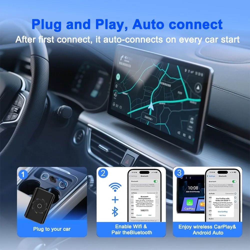 3in1 AI Box Android12 Wireless CarPlay Android محول 4Core Ram 2GB ROM 16GB التوصيل والتشغيل يدعم التطبيق تنزيل HD الإخراج #5