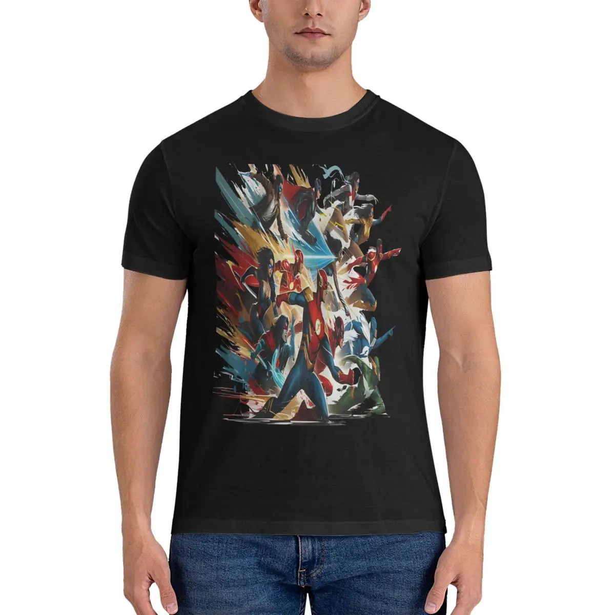 The V Squad T-Shirts for Men Marvel The Avengers Funny Pure Cotton Tee Shirt O Neck Short Sleeve T Shirt Printing Clothing