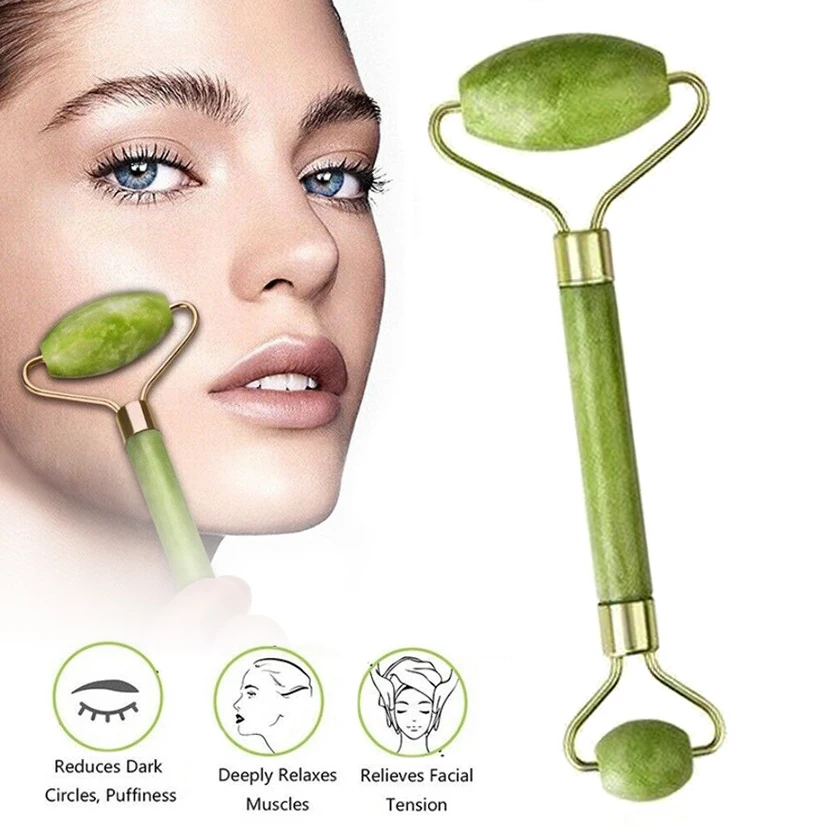 Natural Jade Face Massage Roller Beauty Facial Eye Neck Body Anti Ageing Therapy