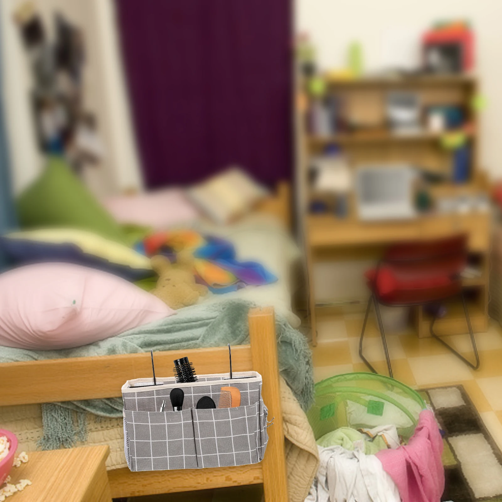 

Polyester Bedside Storage Pouch Dormitory Hanging Organizer Multipurpose Storage Basket for Phone Chargers Books Bottle