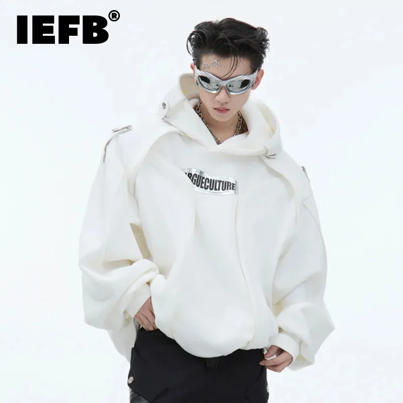 IEFB Autumn Winter Men\'s Hoodie Deconstruction Design Thick Plush Loose Sweatshirt 2024 Hooded Darkwear Male Top Fashion 24E2728