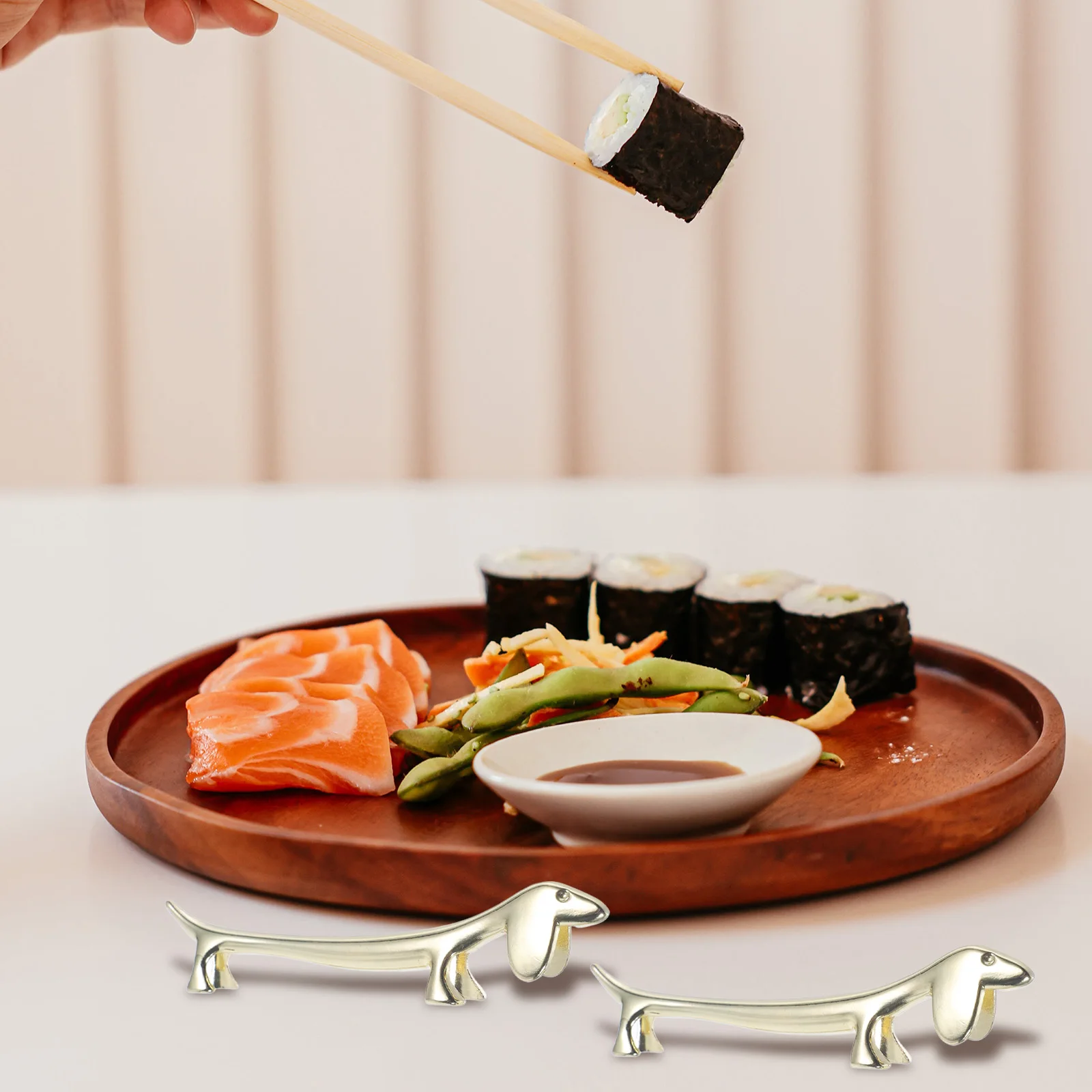

2 Pcs Dog Chopstick Rest Holder Rust Resistant Decorative Tableware Zinc Alloy Mini Statue for Dining