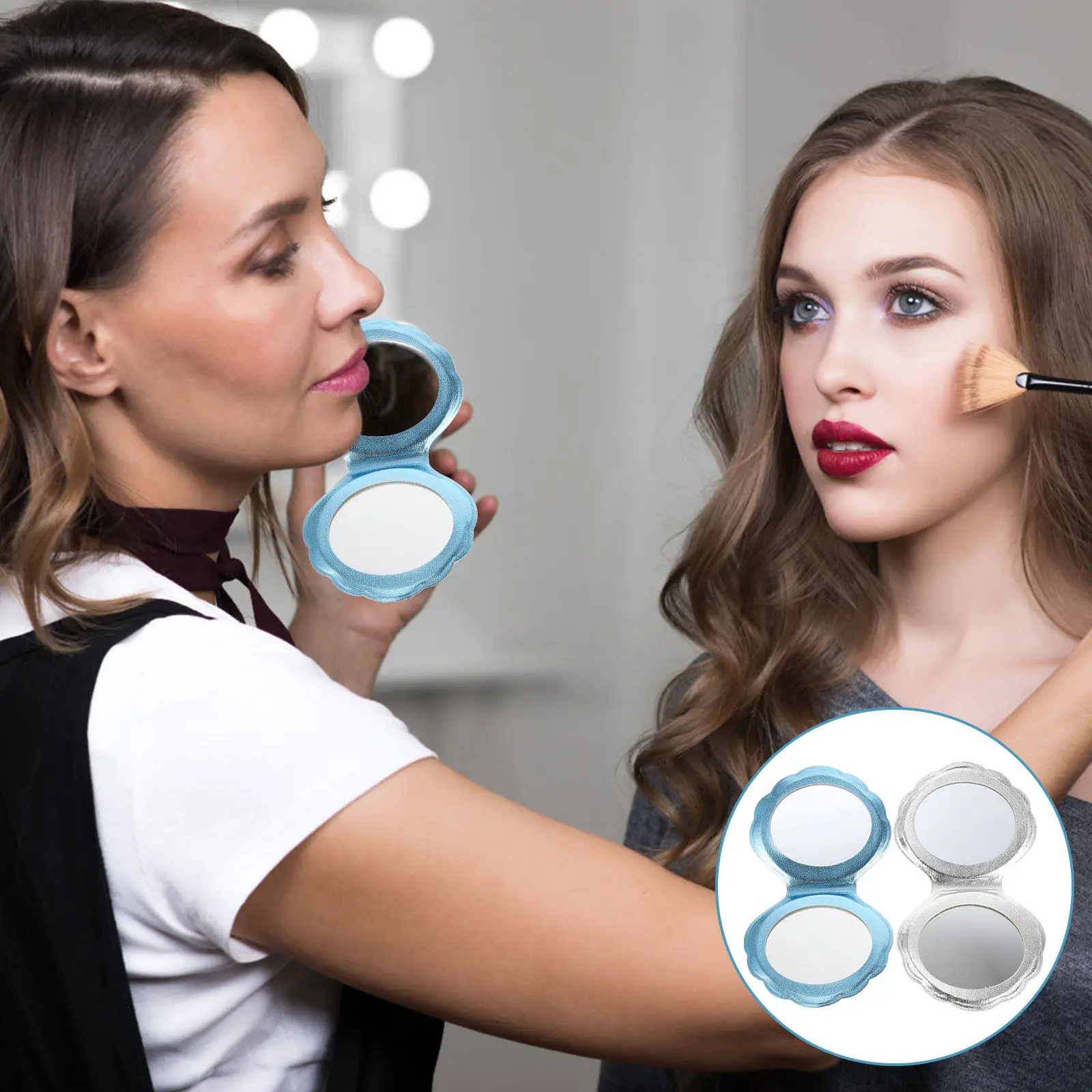 2Pcs Portable Folding Makeup Mirror Double Sided Shell Shape Compact Travel Handheld Mirror for Women Girls