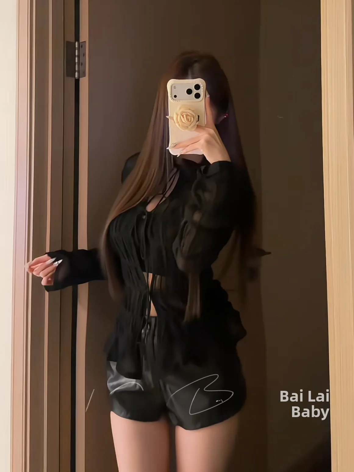 

Pure Desire Sexy Black Long Sleeve Knitted Top Women's Slimming Design Belted Front Opening Style Fashionable Casual Wear