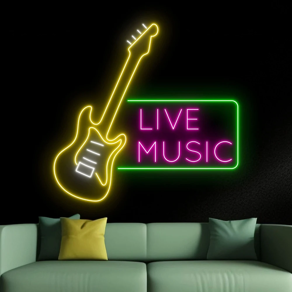 Live Music Neon Sign Electric Guitar Led Light Custom Live House Music Studio Decor Home Room Live Show Wall Decor Neon Art