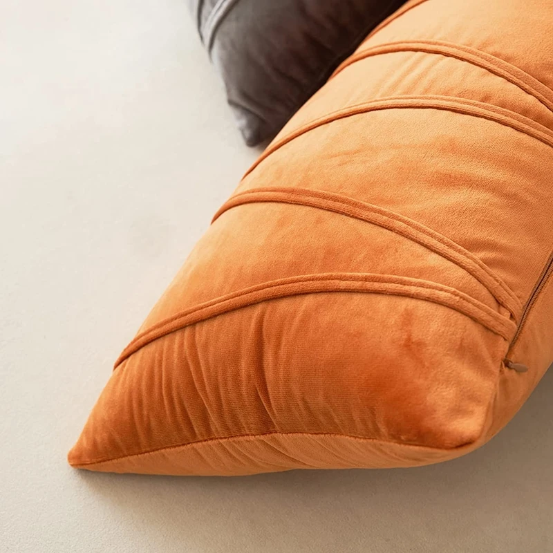 Orange Velvet Pillow Cover 30x50cm 45x45cm 50x50cm Lumbar Pillowcase Pleated Cozy Soft Cushion Cover Farmhouse Home Décor Cojine