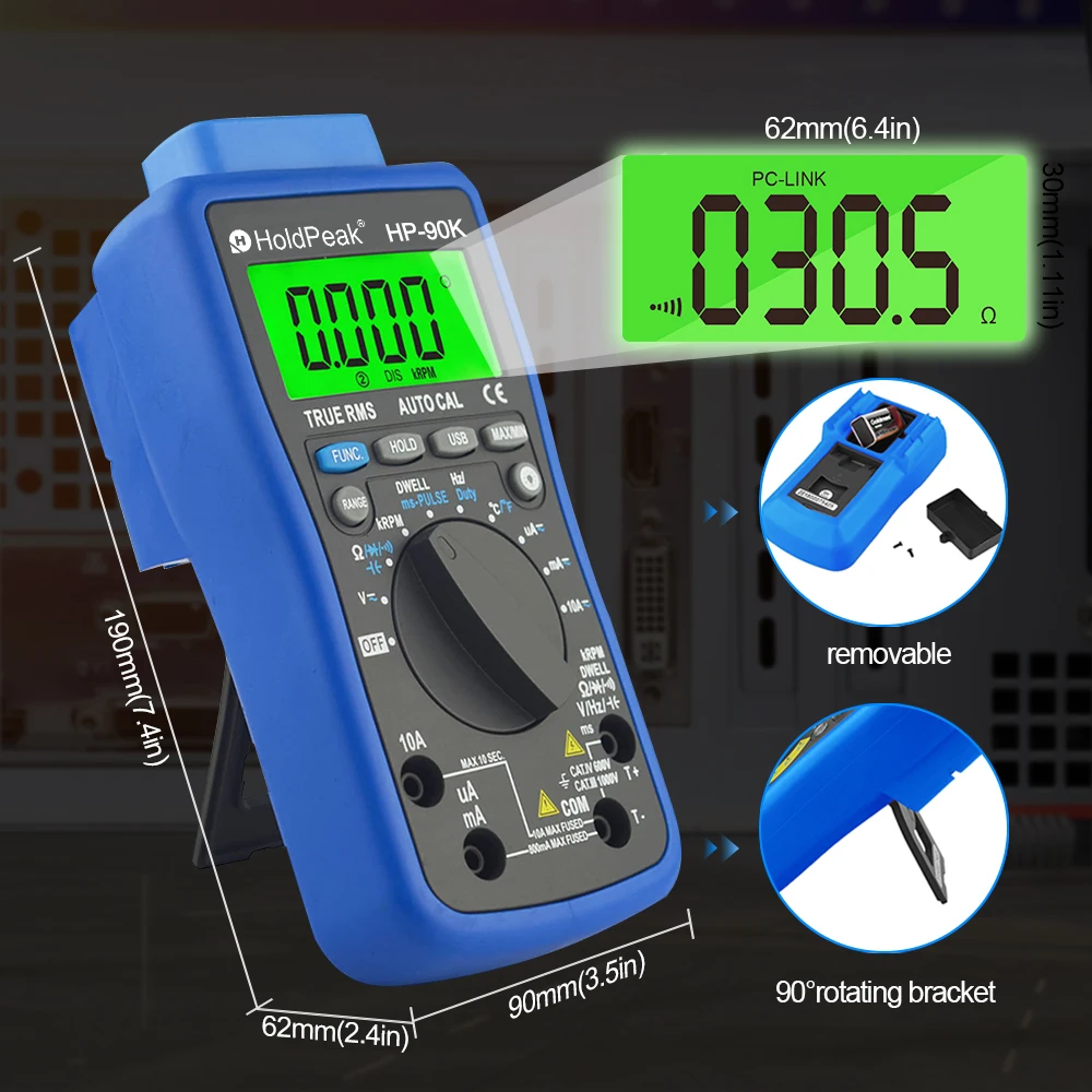 Imagem -05 - Holdpeak-auto Range Car Diagnostic Tool Motor Analyzer Tester Multímetro Automotivo Multímetro Saída de Dados por Usb Hp-90k