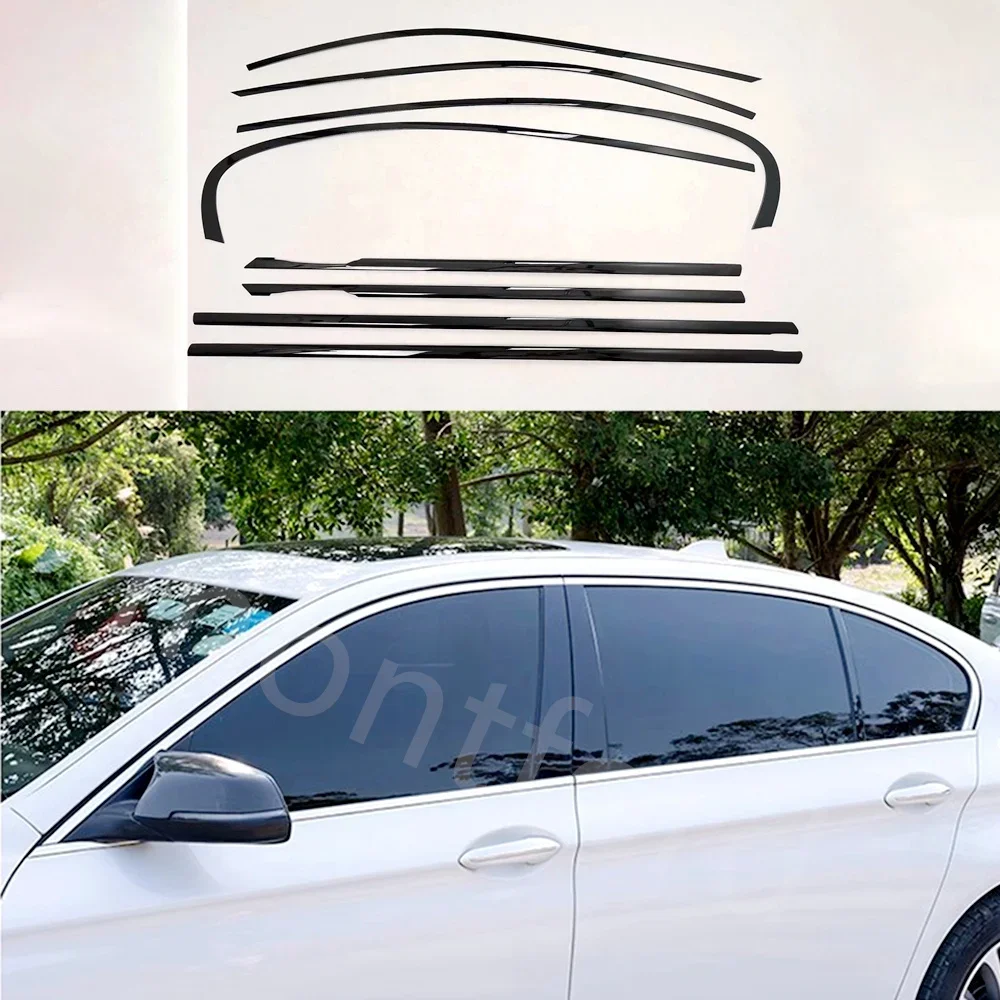 

car styling Black Steel Window Molding Frame Strips Trim Cover For BMW 5 Series F10 2011-2017