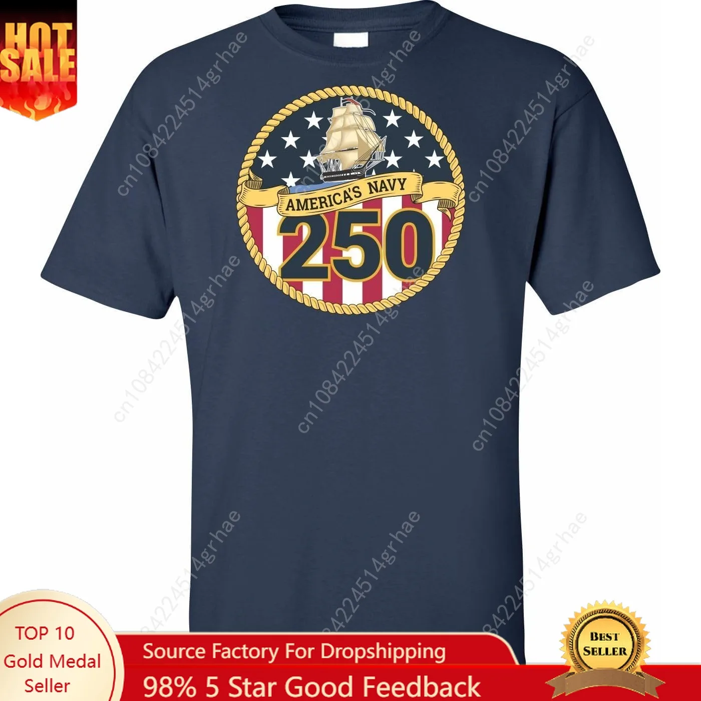 

MilitaryBest U.S. Navy 250th Anniversary Full Front Printed T-Shirt