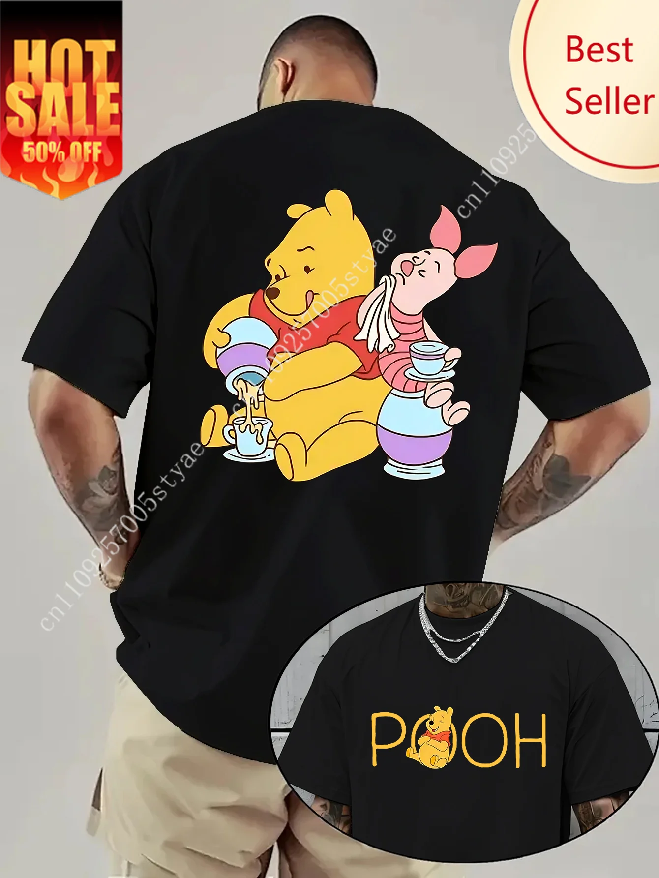 

Disney Winnie The Pooh T-Shirt Cotton Men's Women Casual Trendy Oversized Streetwear Loose Short Sleeve Unisex Event Outfit