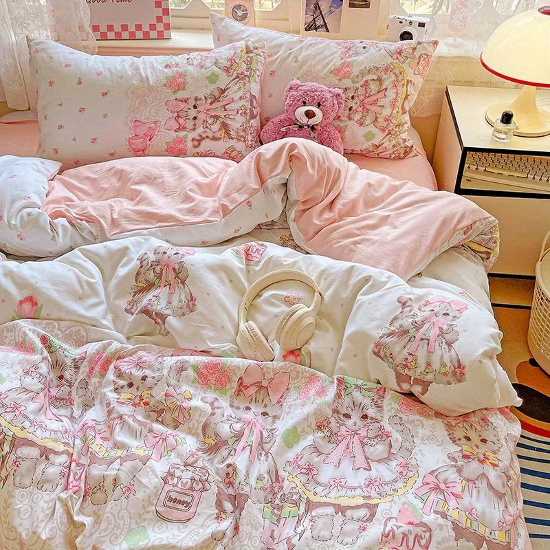Ins Fashion Bedding Set 2025 New Full Queen Size Duvet Cover Flat Sheet Pillowcase No Filler Kids Adult Girls Boys Bed Linens