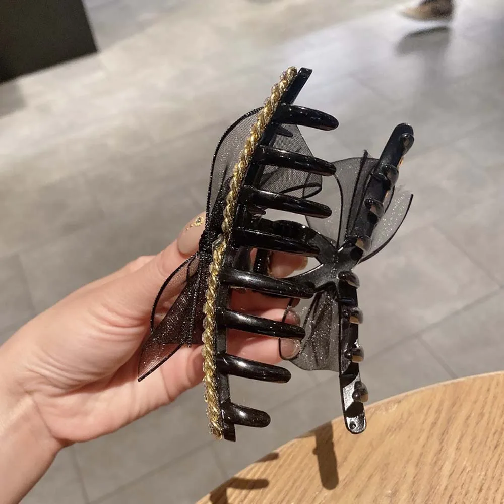 女性の気質ボウノットネット糸韓国ヘアアクセサリー髪爪グラブクリップヘアクリップ